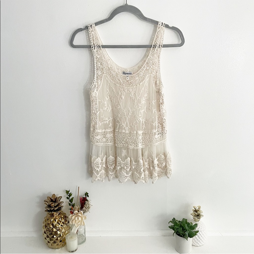 Embroidered Lace Mesh Tank Top